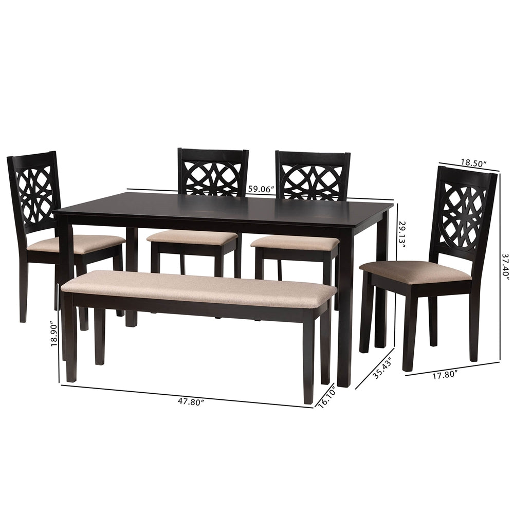 Baxton Studio Abigail Modern Beige Fabric And Dark Brown Finished Wood 6-Piece Dining Set