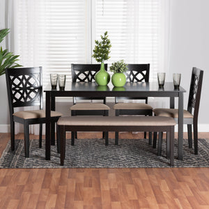 Baxton Studio Abigail Modern Beige Fabric And Dark Brown Finished Wood 6-Piece Dining Set