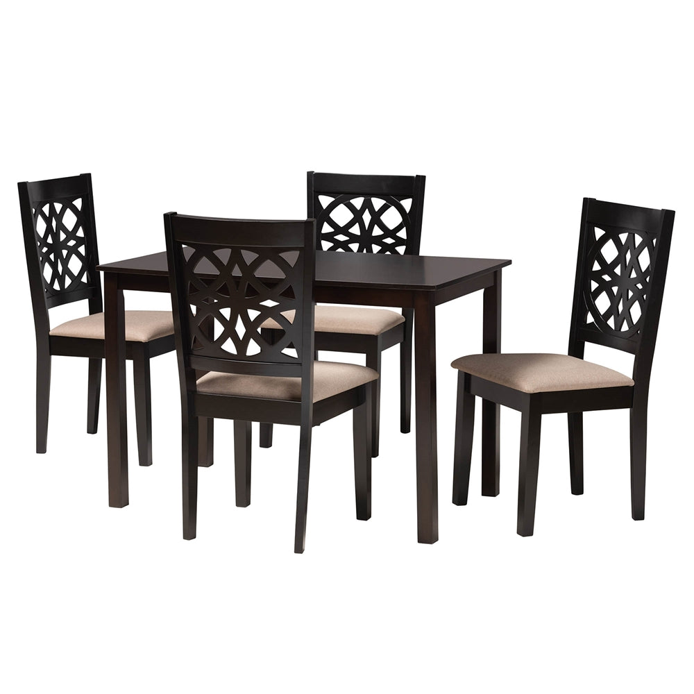 Baxton Studio Abigail Modern Beige Fabric And Dark Brown Finished Wood 5-Piece Dining Set