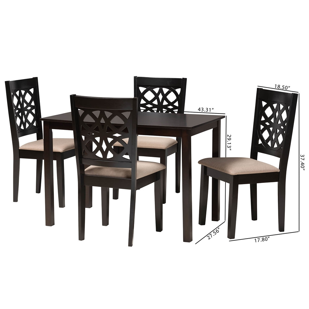 Baxton Studio Abigail Modern Beige Fabric And Dark Brown Finished Wood 5-Piece Dining Set