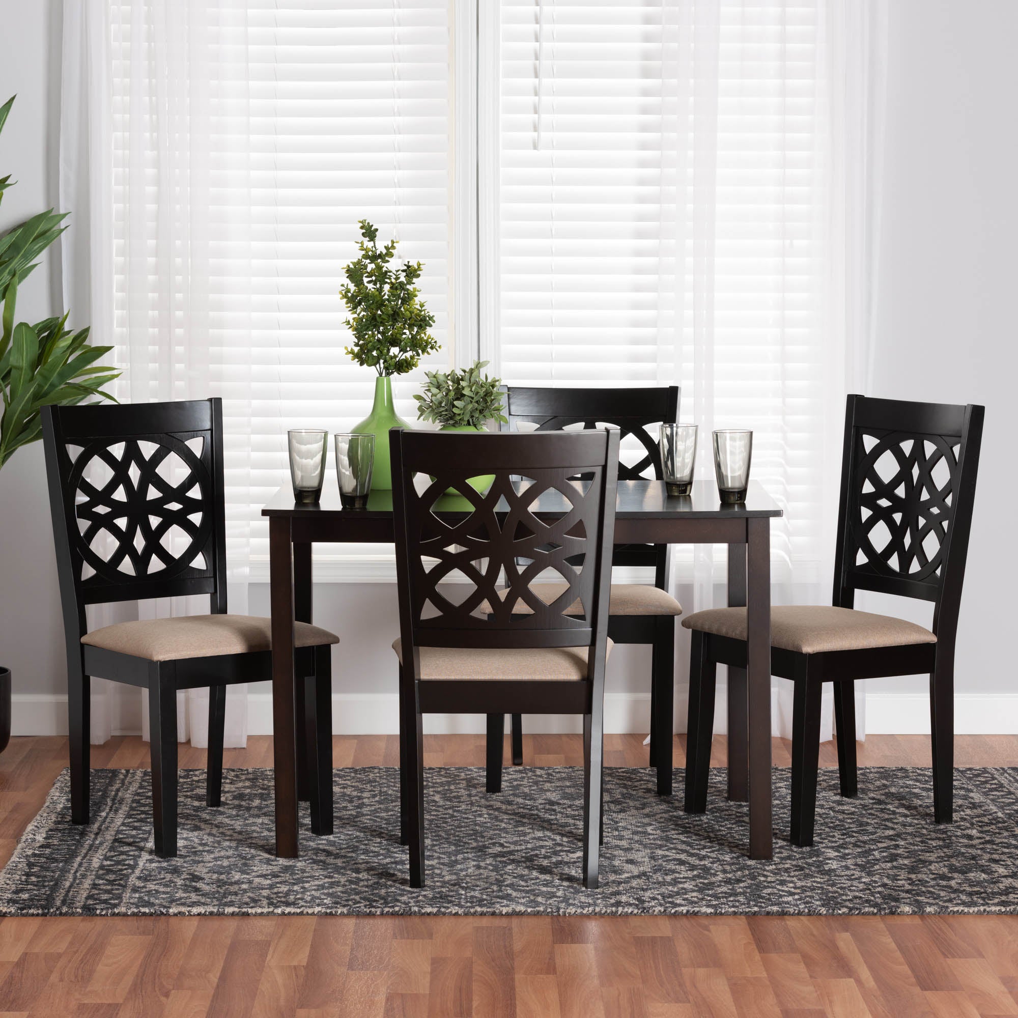 Baxton Studio Abigail Modern Beige Fabric And Dark Brown Finished Wood 5-Piece Dining Set