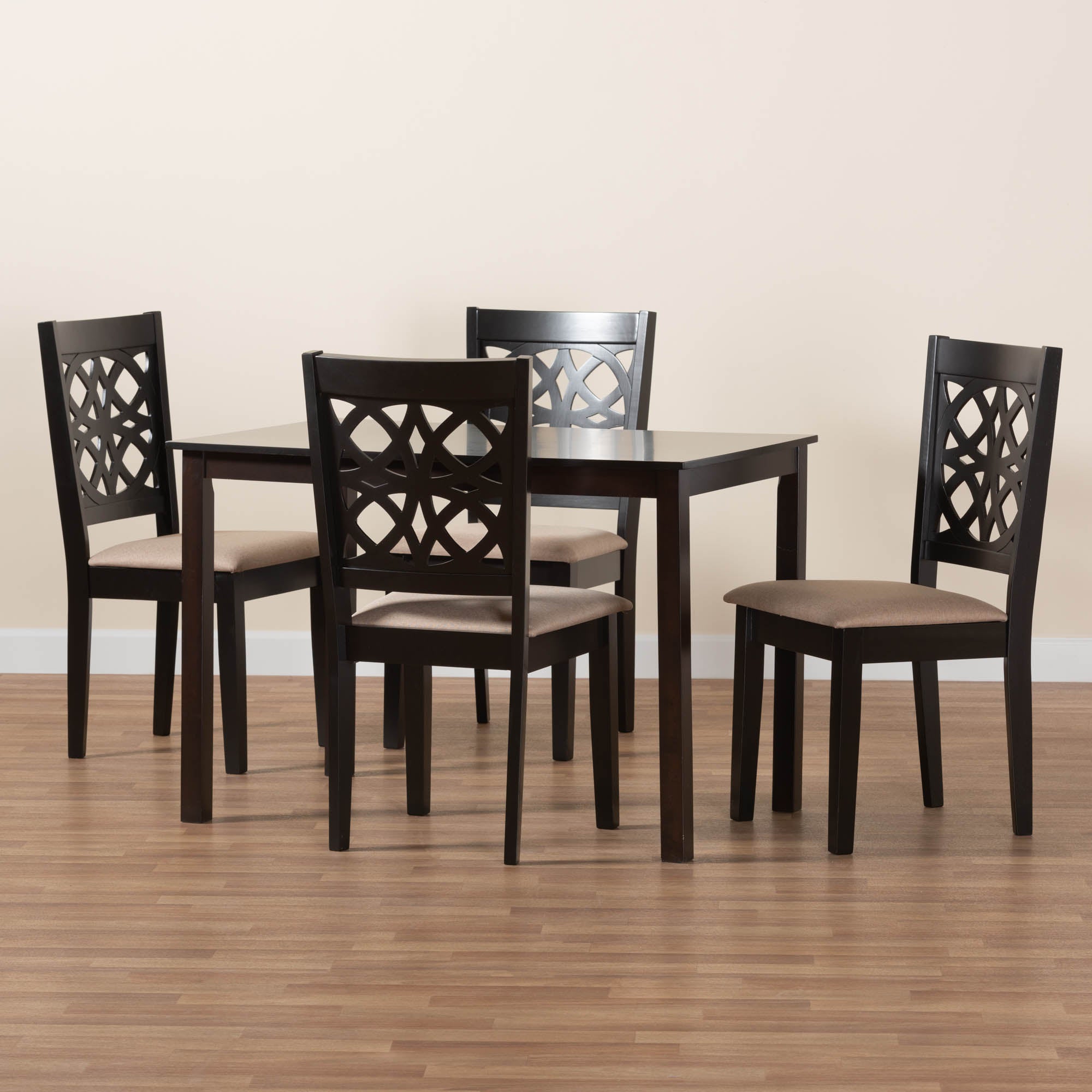 Baxton Studio Abigail Modern Beige Fabric And Dark Brown Finished Wood 5-Piece Dining Set