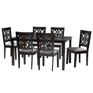 Baxton Studio Abigail Modern Grey Fabric And Dark Brown Finished Wood 7-Piece Dining Set