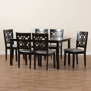 Baxton Studio Abigail Modern Grey Fabric And Dark Brown Finished Wood 7-Piece Dining Set