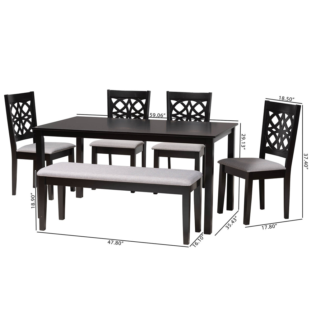 Baxton Studio Abigail Modern Grey Fabric And Dark Brown Finished Wood 6-Piece Dining Set