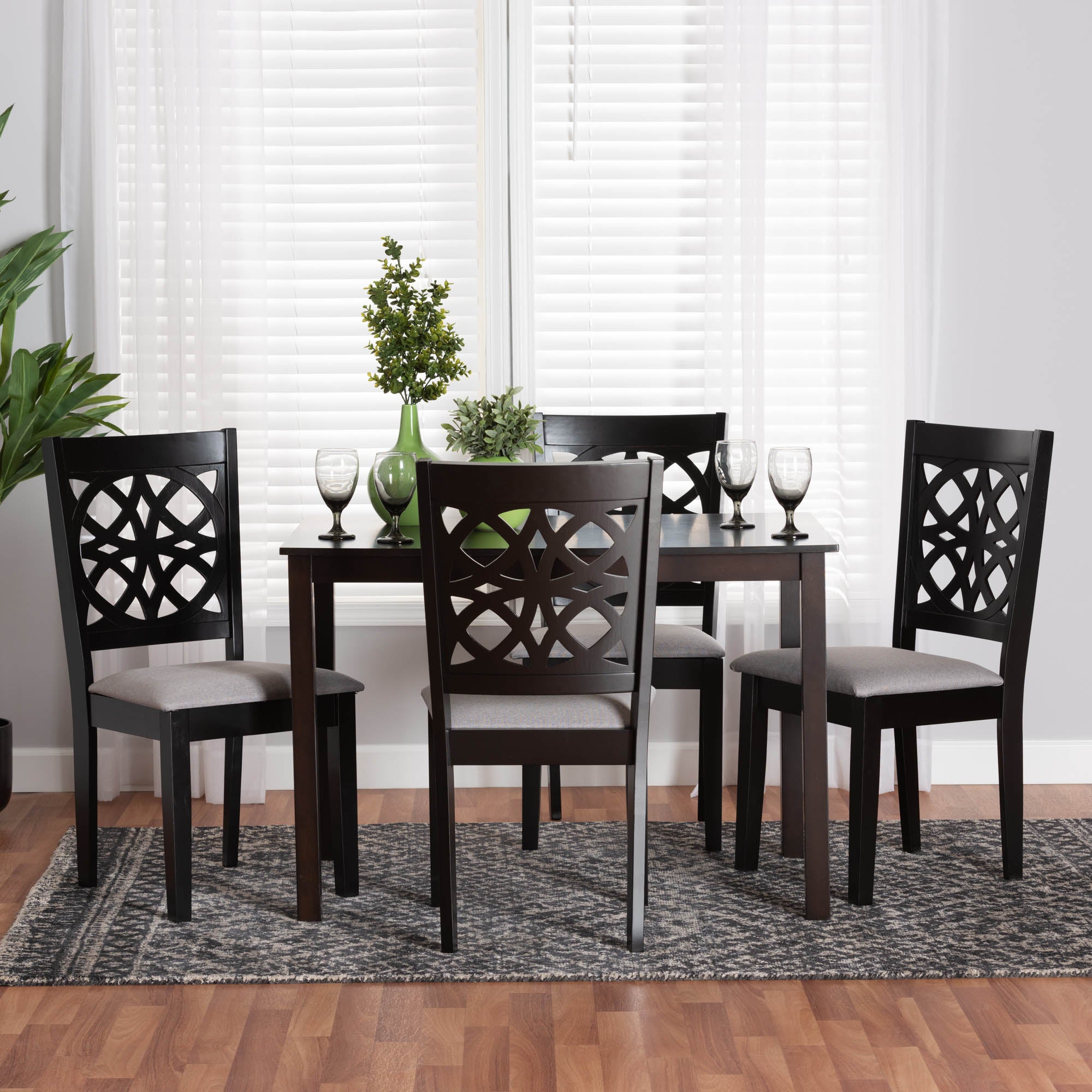 Baxton Studio Abigail Modern Grey Fabric And Dark Brown Finished Wood 5-Piece Dining Set