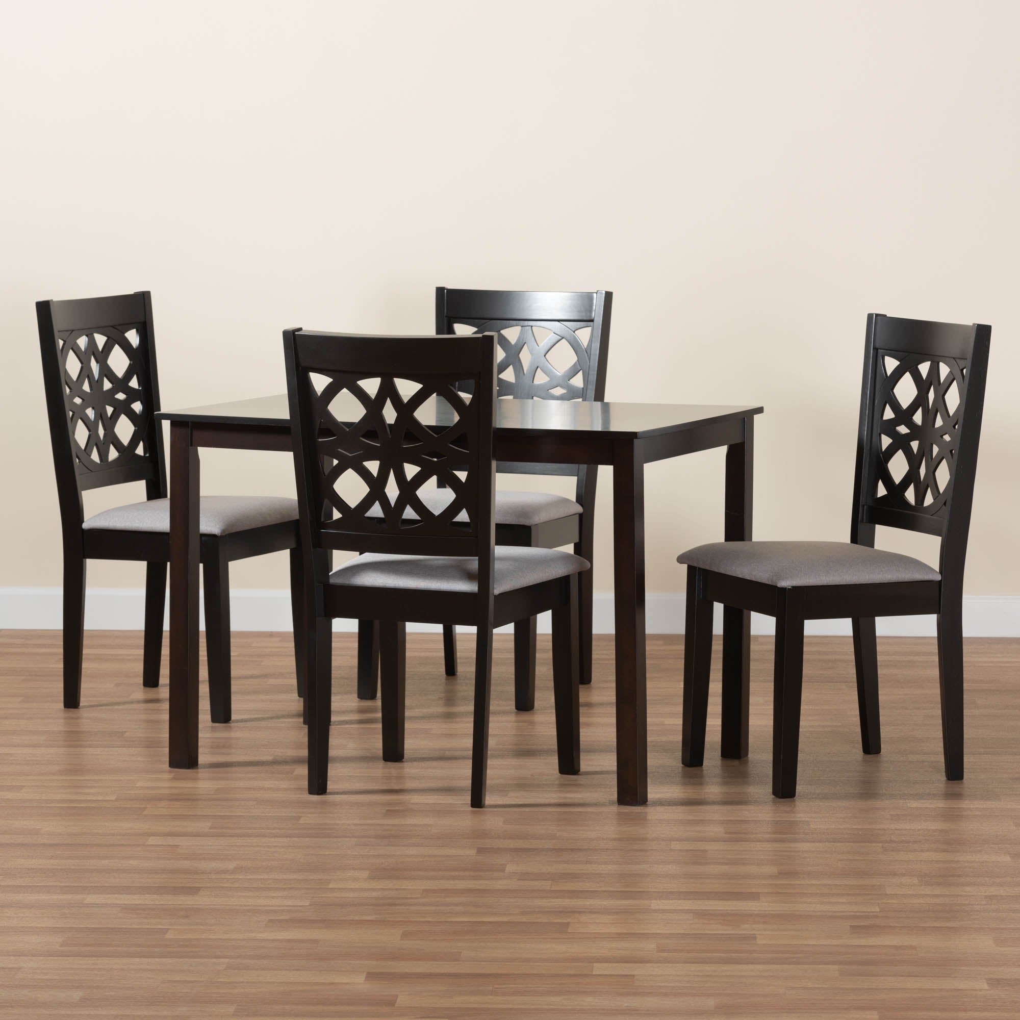 Baxton Studio Abigail Modern Grey Fabric And Dark Brown Finished Wood 5-Piece Dining Set