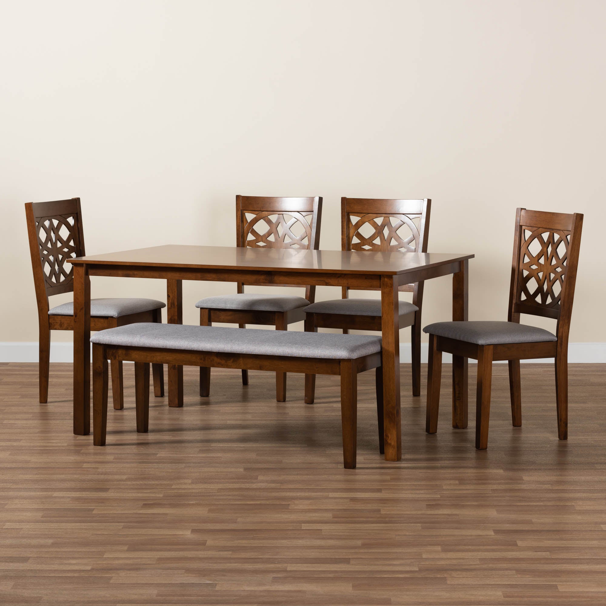 Baxton Studio Abigail Modern Grey Fabric And Walnut Brown Finished Wood 6-Piece Dining Set