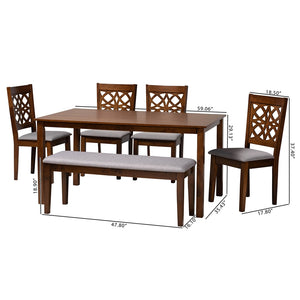 Baxton Studio Abigail Modern Grey Fabric And Walnut Brown Finished Wood 6-Piece Dining Set