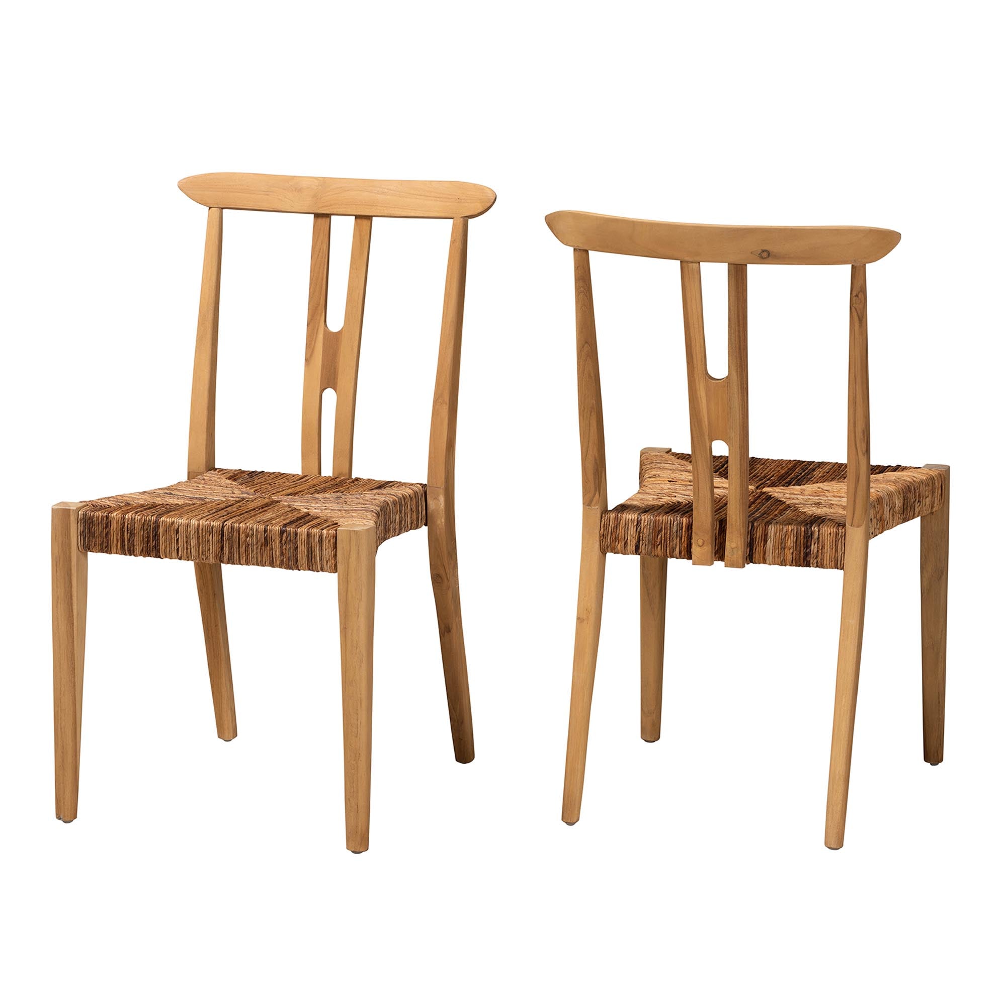 Baxton Studio Artha Modern Bohemian Natural Brown Teak Wood And Seagrass 2-Piece Dining Chair Set