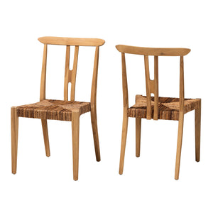 Baxton Studio Artha Modern Bohemian Natural Brown Teak Wood And Seagrass 2-Piece Dining Chair Set