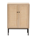 Load image into Gallery viewer, Baxton Studio Sherwin Mid-Century Modern Light Brown And Black 2-Door Storage Cabinet With Woven Rattan Accent
