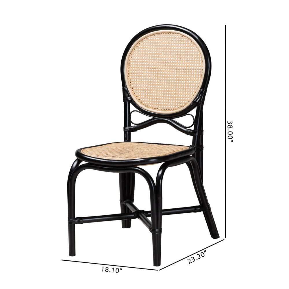 Baxton Studio Ayana Mid-Century Modern Two-Tone Black And Natural Brown Rattan Dining Chair