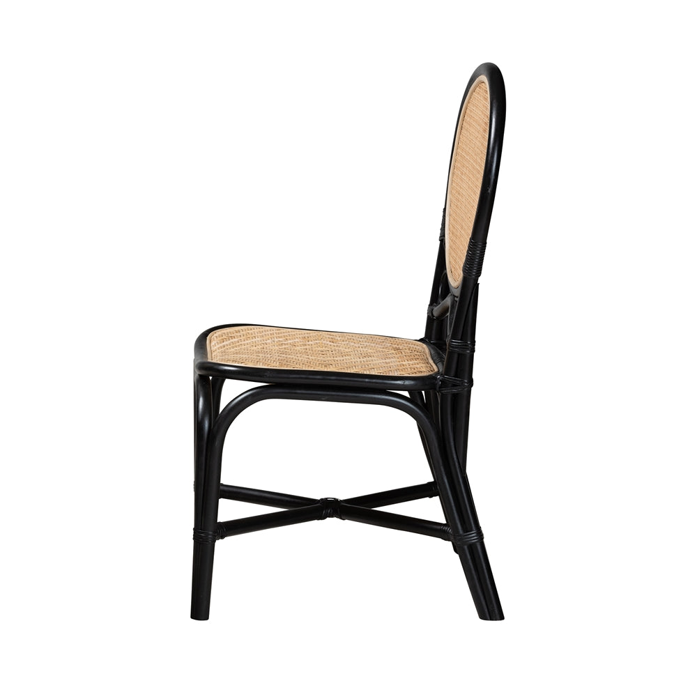 Baxton Studio Ayana Mid-Century Modern Two-Tone Black And Natural Brown Rattan Dining Chair