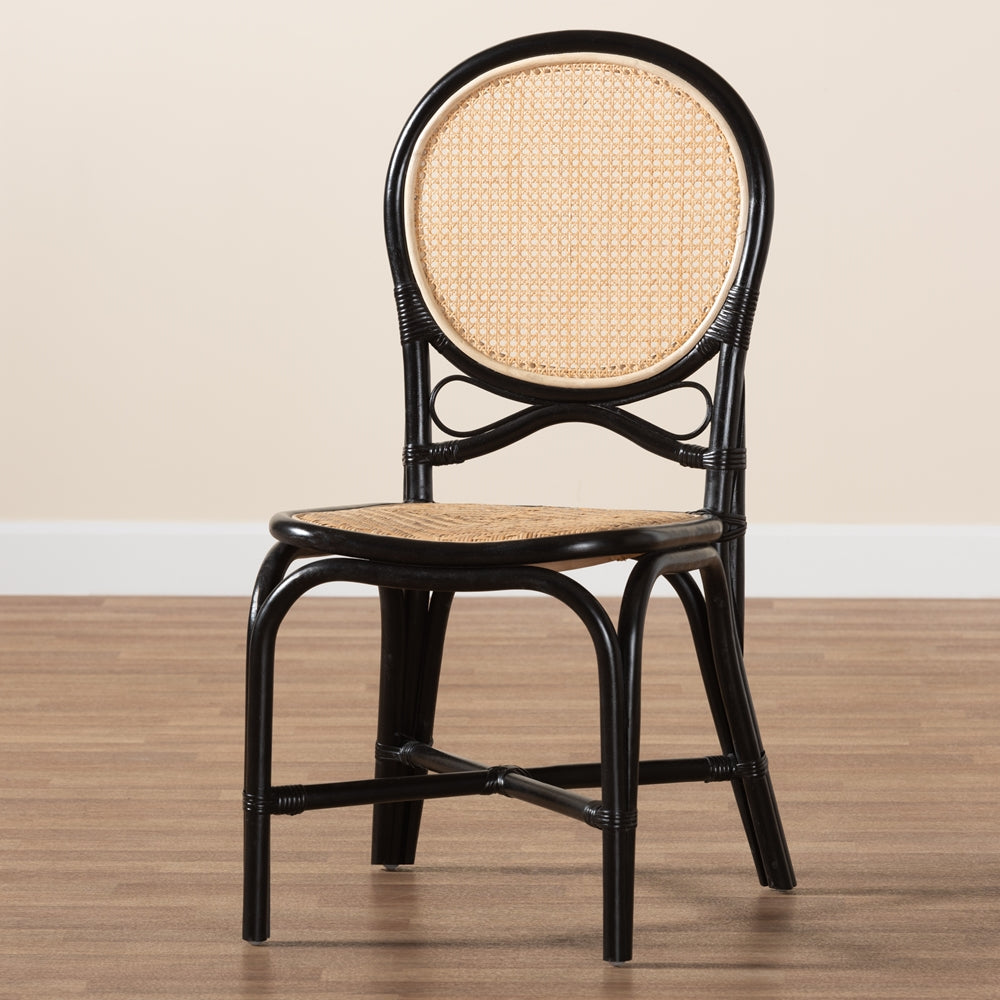 Baxton Studio Ayana Mid-Century Modern Two-Tone Black And Natural Brown Rattan Dining Chair