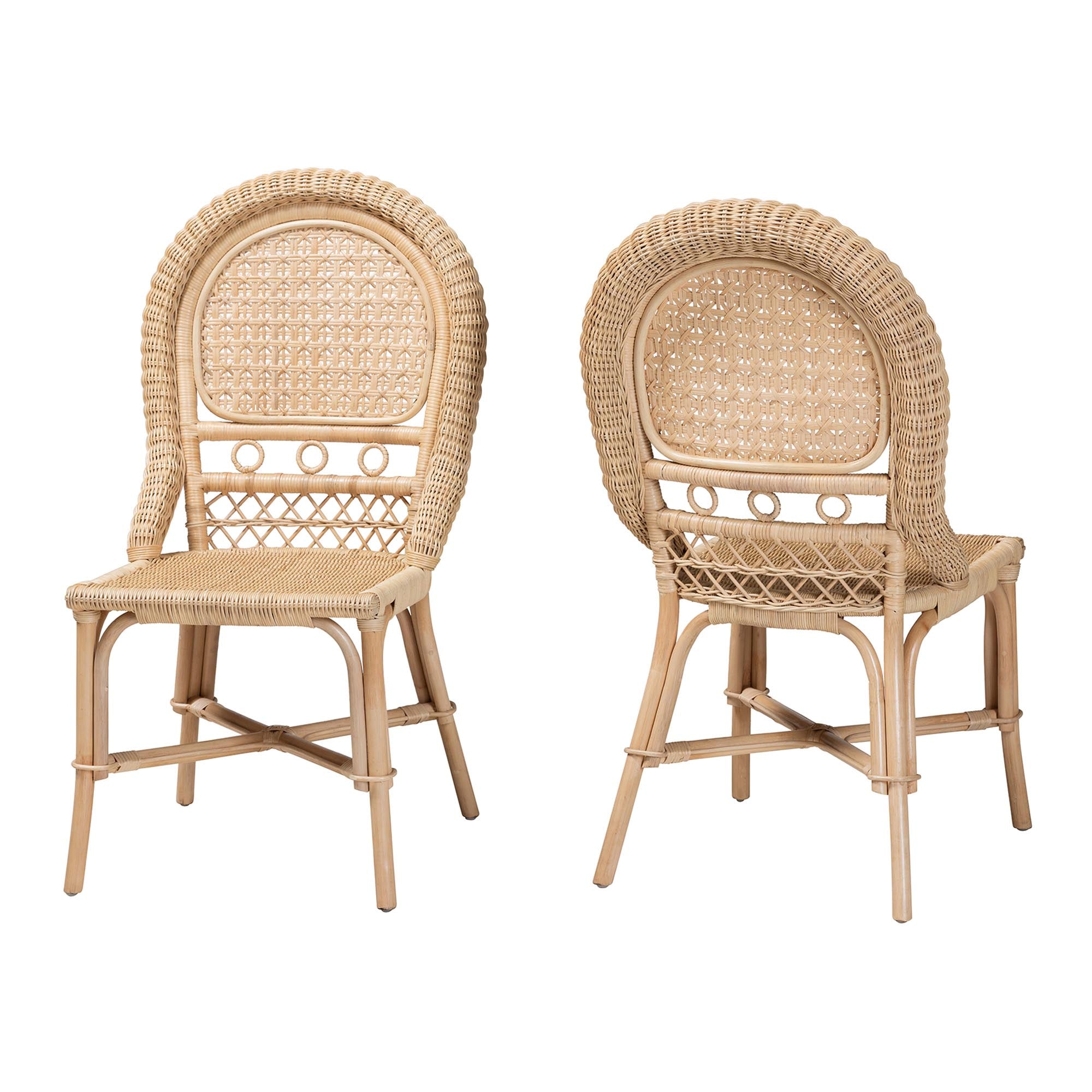 Baxton Studio Jelita Modern Bohemian Natural Brown Rattan 2-Piece Dining Chair Set