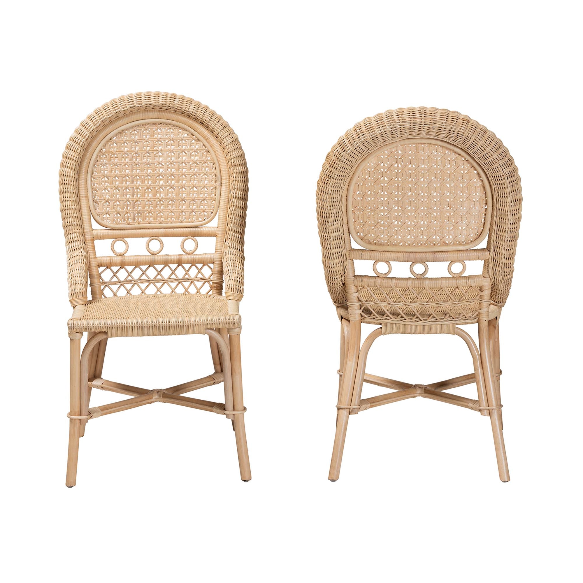 Baxton Studio Jelita Modern Bohemian Natural Brown Rattan 2-Piece Dining Chair Set