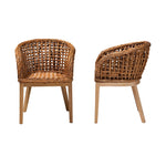 Load image into Gallery viewer, Baxton Studio Mario Modern Bohemian Natural Brown Finished Teak Wood And Rattan 2-Piece Dining Chair Set
