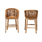 Load image into Gallery viewer, Baxton Studio Mario Modern Bohemian Natural Brown Finished Teak Wood And Rattan 2-Piece Counter Stool Set
