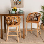 Load image into Gallery viewer, Baxton Studio Mario Modern Bohemian Natural Brown Finished Teak Wood And Rattan 2-Piece Counter Stool Set
