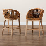 Load image into Gallery viewer, Baxton Studio Mario Modern Bohemian Natural Brown Finished Teak Wood And Rattan 2-Piece Counter Stool Set
