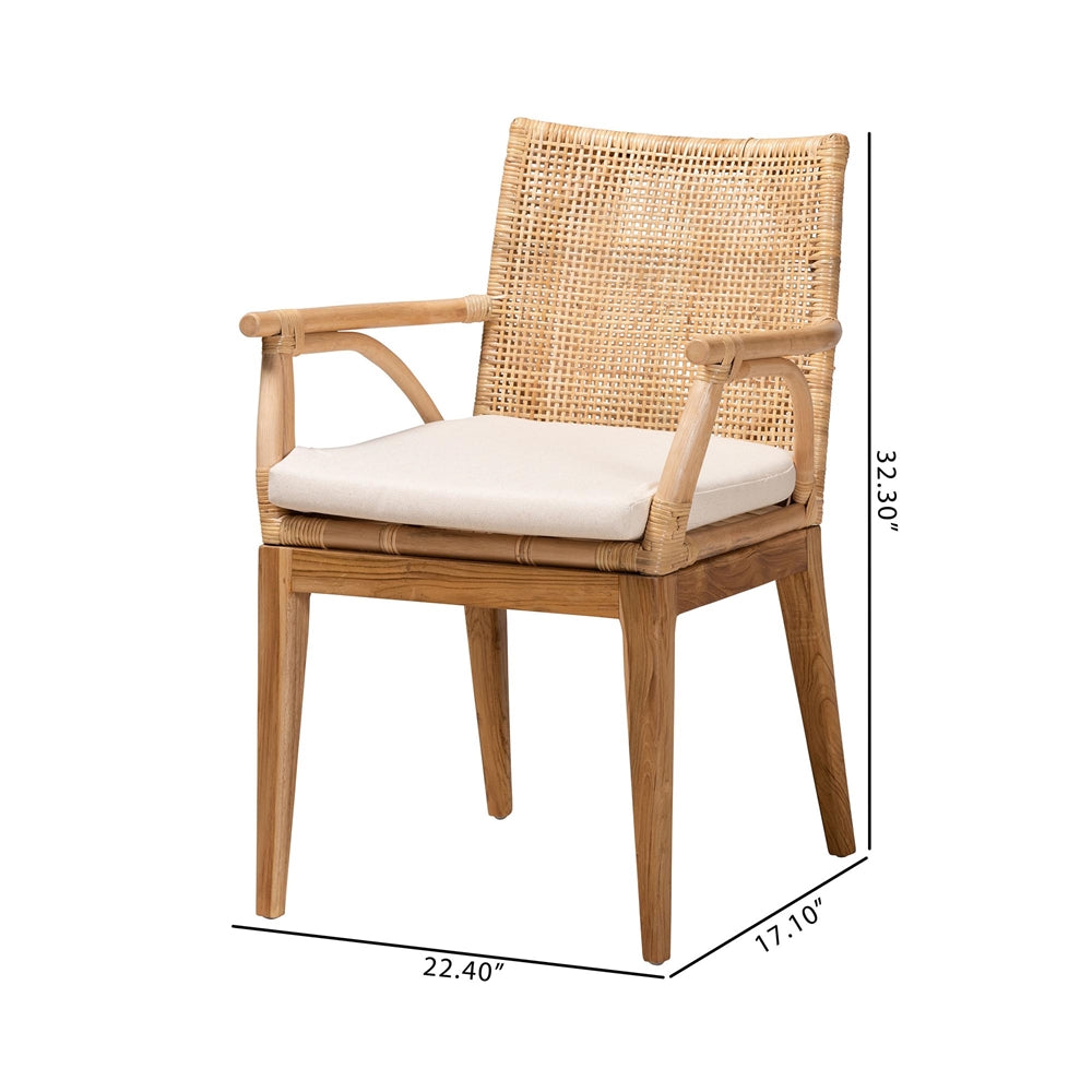 Baxton Studio Storsel Modern Bohemian Natural Brown Finished Teak Wood And Rattan 2-Piece Dining Chair Set