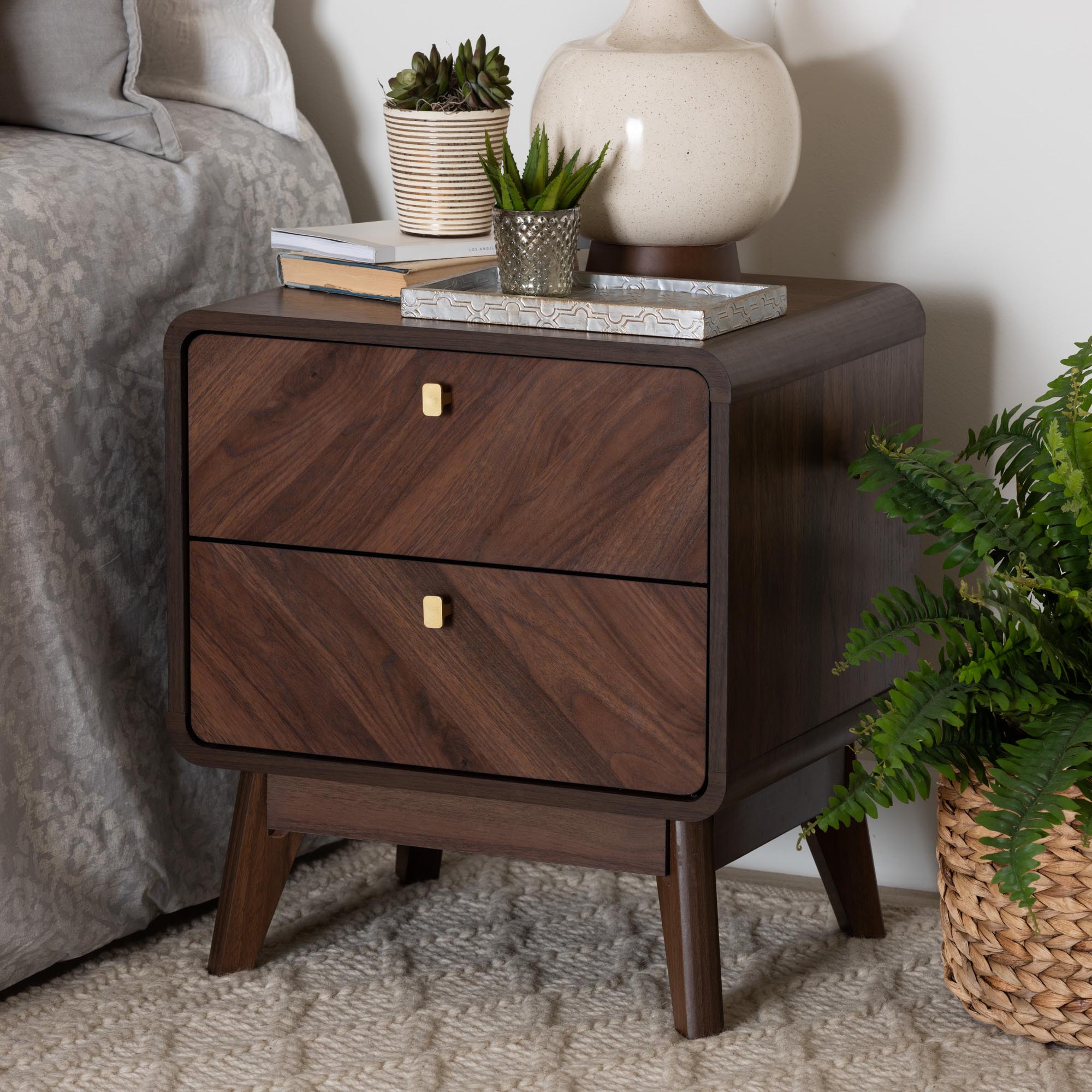 Baxton Studio Markell Mid-Century Transitional Walnut Brown Finished Wood 2-Drawer Nightstand