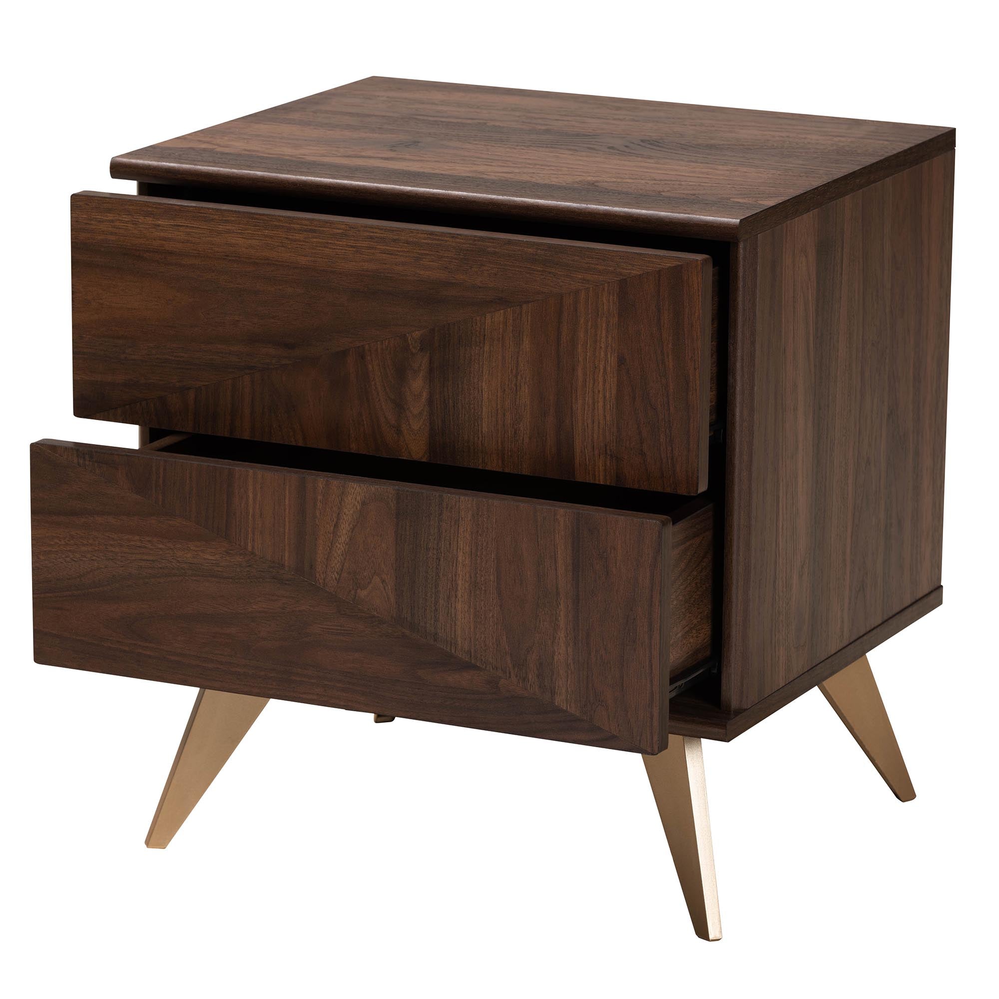 Baxton Studio Graceland Mid-Century Modern Transitional Walnut Brown Finished Wood 2-Drawer Nightstand