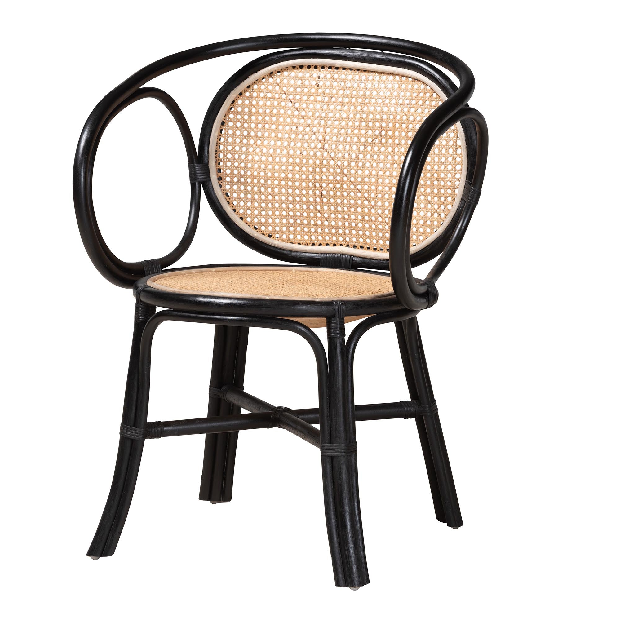 Baxton Studio Palesa Modern Bohemian Two-Tone Black And Natural Brown Rattan Dining Chair