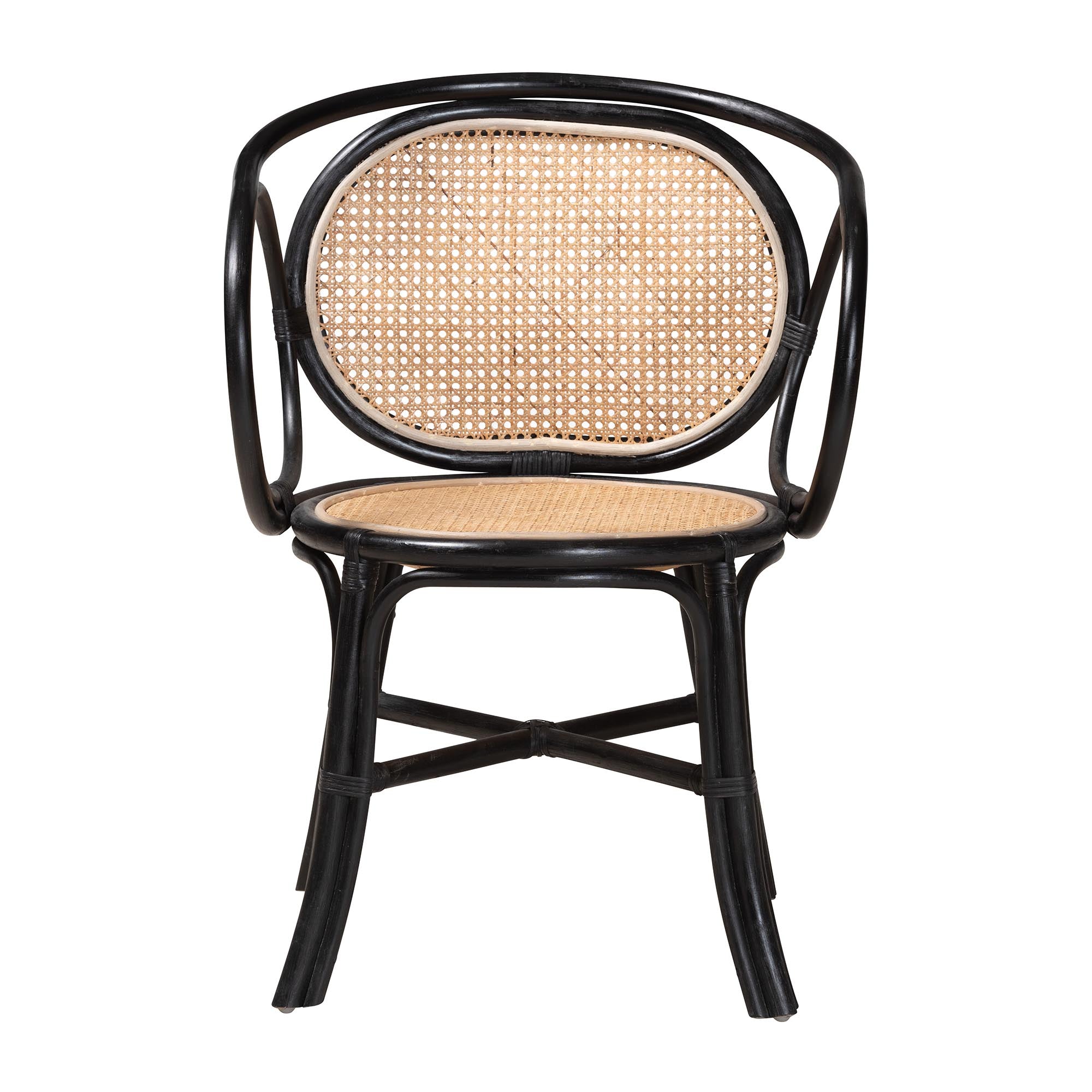 Baxton Studio Palesa Modern Bohemian Two-Tone Black And Natural Brown Rattan Dining Chair