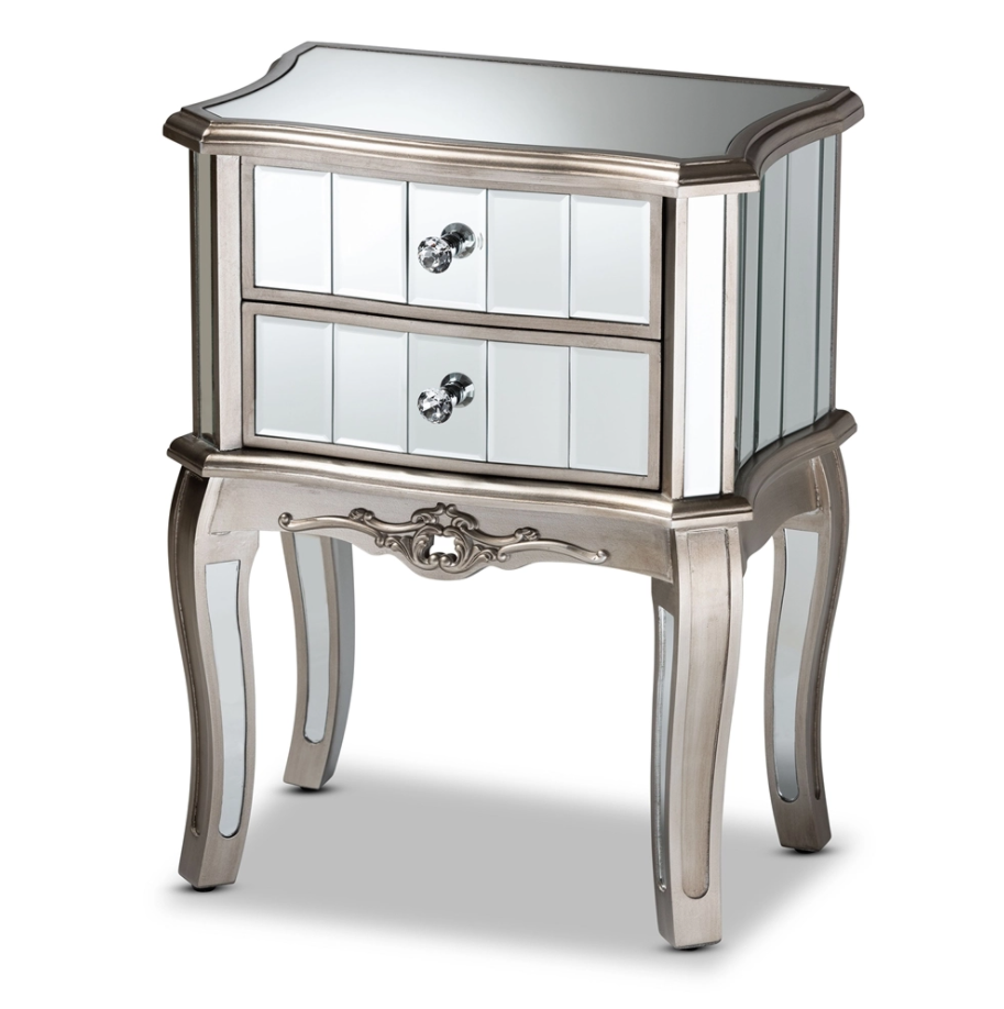 Baxton Studio Elgin Contemporary Glam and Luxe Brushed Finished Wood and Glass 2-Drawer Nightstand