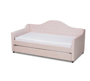 Baxton Studio Perry Modern and Contemporary Velvet Fabric Upholstered and Button Tufted Daybed with Trundle