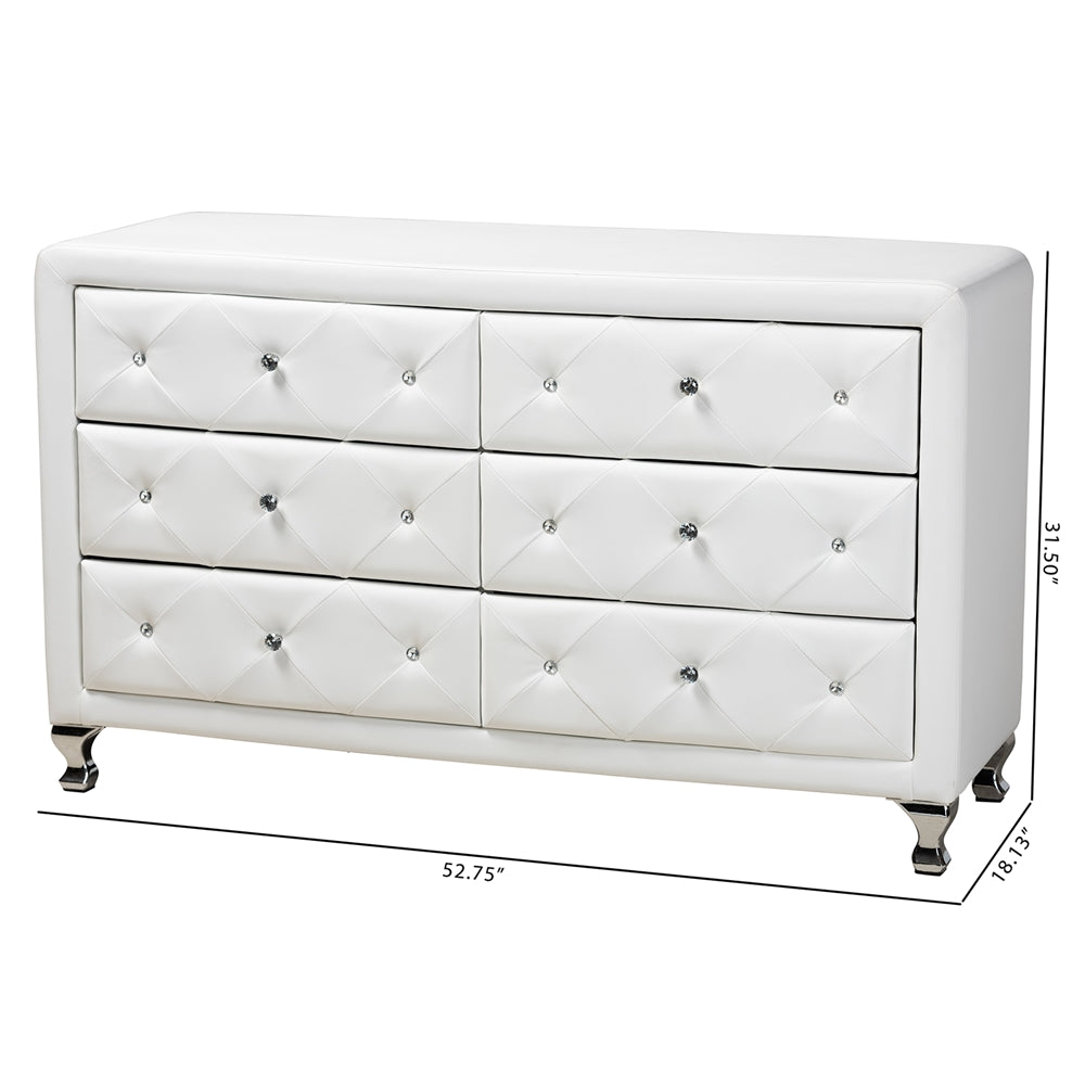 Baxton Studio Luminescence Wood Contemporary White Upholstered Dresser