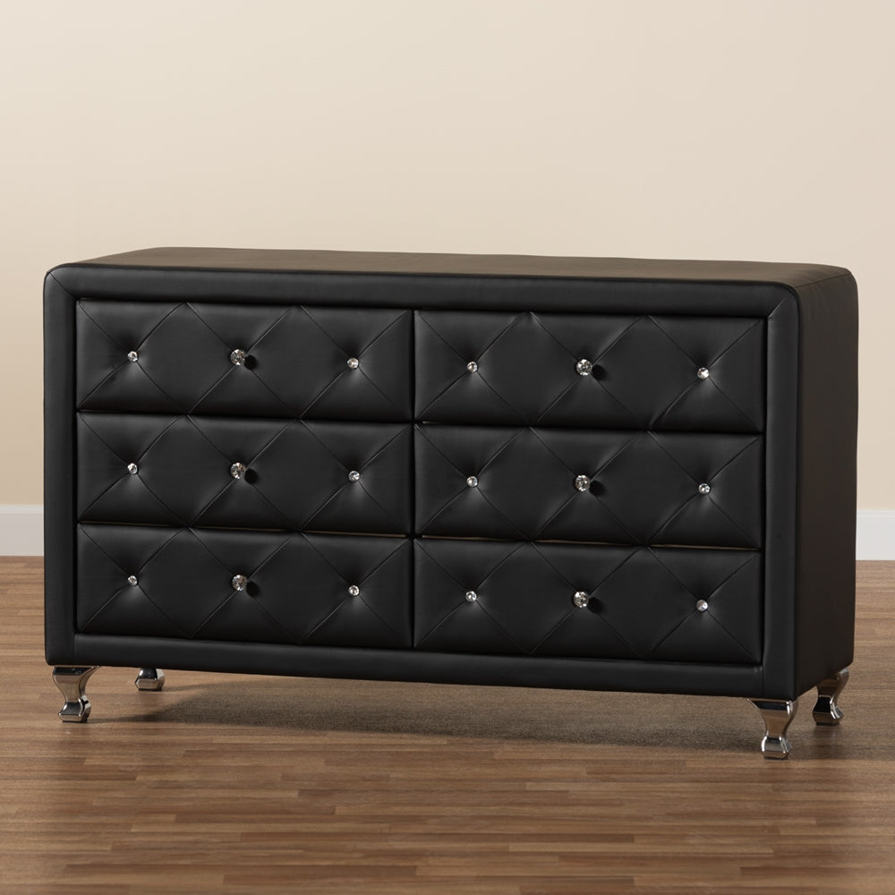 Baxton Studio Luminescence Wood Contemporary Black Upholstered Dresser