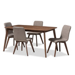 Load image into Gallery viewer, Baxton Studio Sugar Mid-Century Modern Light Grey Fabric Upholstered Walnut Wood Finished 5-Piece Dining Set
