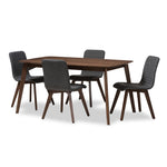 Load image into Gallery viewer, Baxton Studio Sugar Mid-Century Modern Dark Grey Fabric Upholstered Walnut Wood Finished 5-Piece Dining Set
