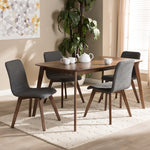 Load image into Gallery viewer, Baxton Studio Sugar Mid-Century Modern Dark Grey Fabric Upholstered Walnut Wood Finished 5-Piece Dining Set
