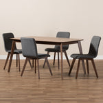 Load image into Gallery viewer, Baxton Studio Sugar Mid-Century Modern Dark Grey Fabric Upholstered Walnut Wood Finished 5-Piece Dining Set
