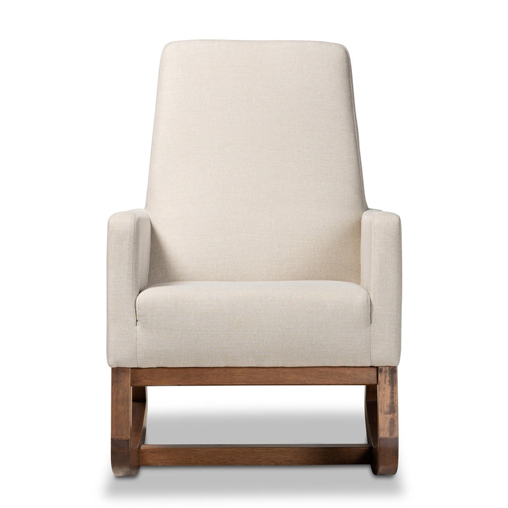 Baxton Studio Yashiya Mid-Century Retro Modern Light Beige Fabric Upholstered Rocking Chair