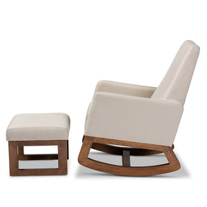 Baxton Studio Yashiya Mid-Century Retro Modern Light Beige Fabric Upholstered Rocking Chair And Ottoman Set