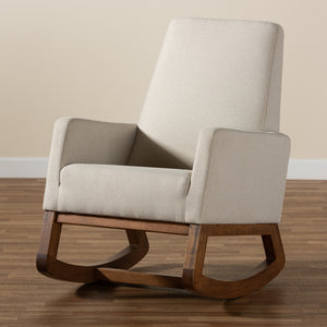 Baxton Studio Yashiya Mid-Century Retro Modern Light Beige Fabric Upholstered Rocking Chair