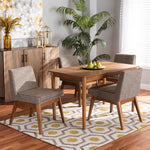 Load image into Gallery viewer, Baxton Studio Nexus Mid-Century Modern Gravel Fabric Upholstered And Walnut Brown Finished Wood 5-Piece Dining Set
