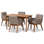 Load image into Gallery viewer, Baxton Studio Dorina Mid-Century Modern Gravel Fabric Upholstered And Walnut Brown Finished Wood 5-Piece Dining Set
