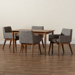 Load image into Gallery viewer, Baxton Studio Dorina Mid-Century Modern Gravel Fabric Upholstered And Walnut Brown Finished Wood 5-Piece Dining Set
