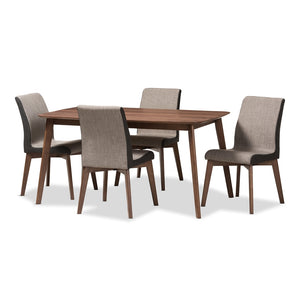 Baxton Studio Kimberly Mid-Century Modern Beige And Brown Fabric 5-Piece Dining Set