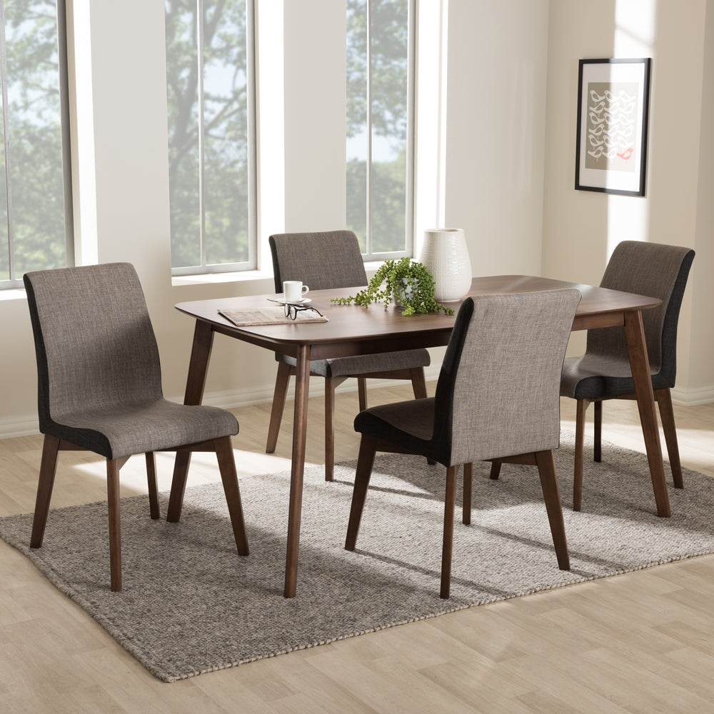 Baxton Studio Kimberly Mid-Century Modern Beige And Brown Fabric 5-Piece Dining Set