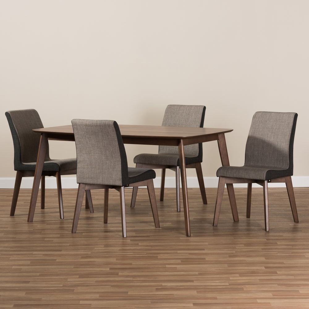 Baxton Studio Kimberly Mid-Century Modern Beige And Brown Fabric 5-Piece Dining Set