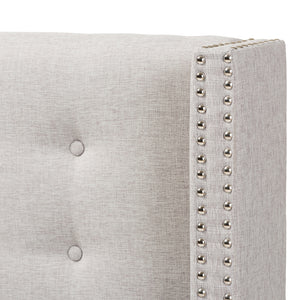 BAXTON STUDIO GINARO MODERN AND CONTEMPORARY GREYISH BEIGE FABRIC BUTTON-TUFTED NAIL HEAD QUEEN SIZE WINGED HEADBOARD