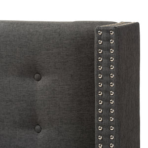 BAXTON STUDIO GINARO MODERN AND CONTEMPORARY DARK GREY FABRIC BUTTON-TUFTED NAIL HEAD QUEEN SIZE WINGED HEADBOARD