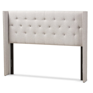 Baxton Studio Ally Modern And Contemporary Greyish Beige Fabric Button-Tufted Nail Head King Size Winged Headboard